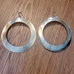SOLD LOCALLY shell slice Mother of Pearl hoop earrings MOP beach Tiki